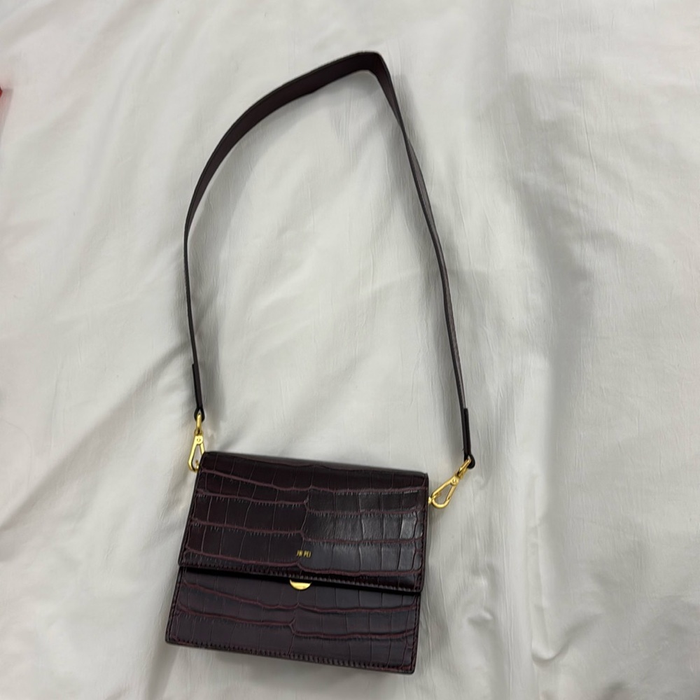 JW Pei Burgundy Croc Shoulder Bag